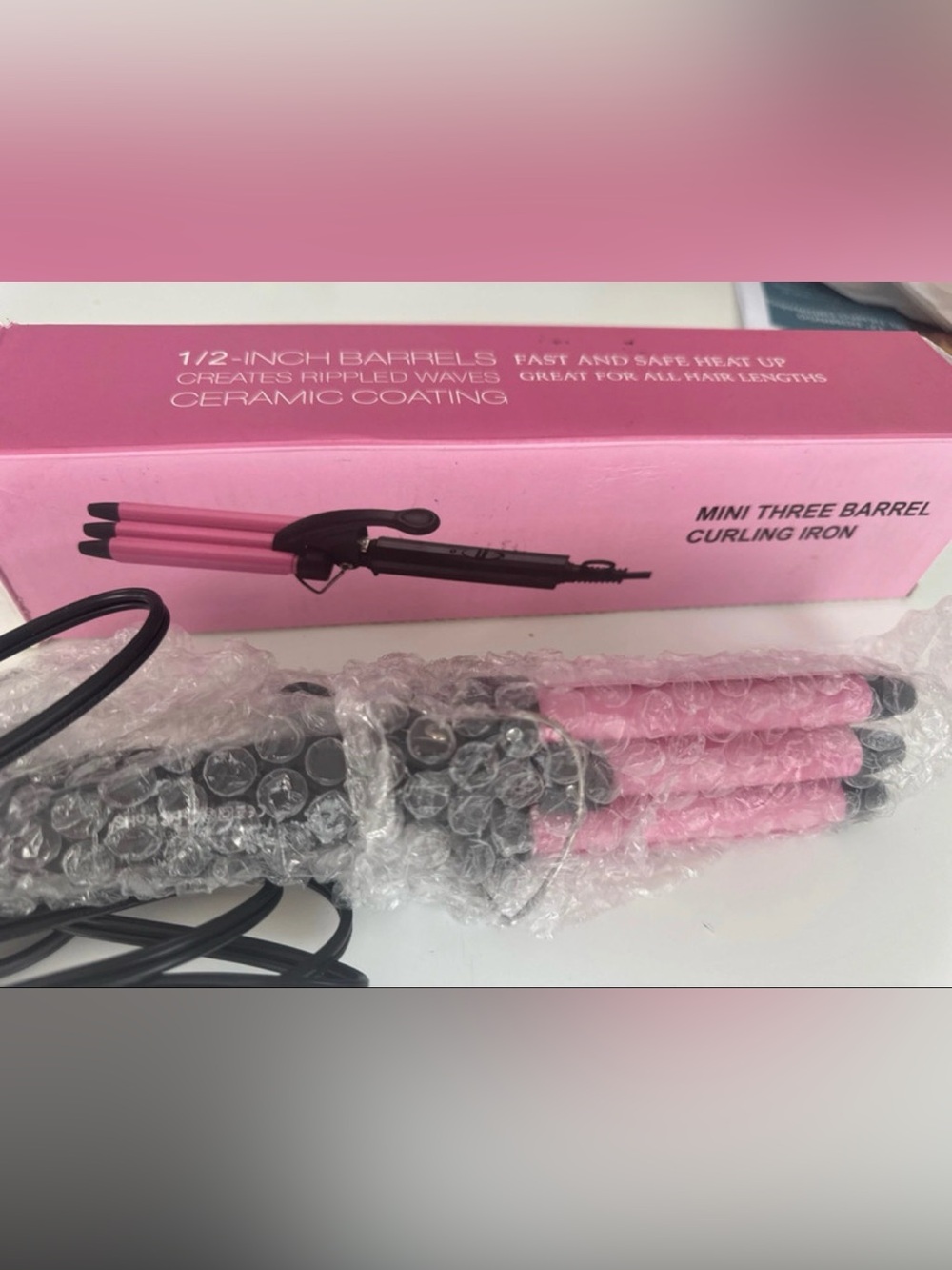 Mini Three Barrel Curling Iron - Pink